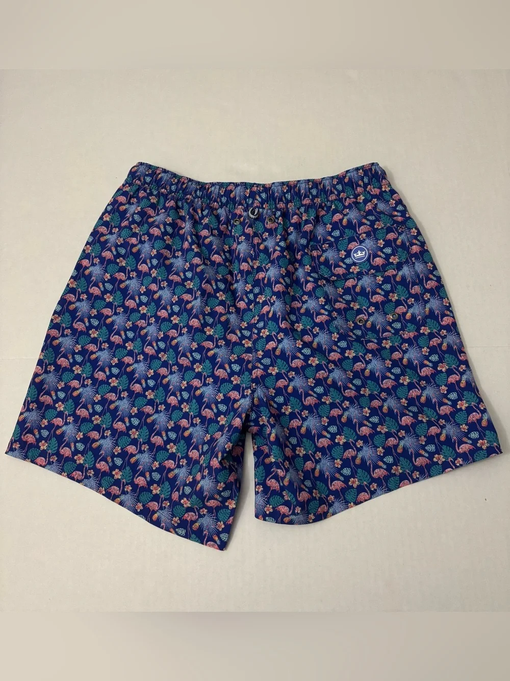 Peter Millar Tropical Flock 7” Swim Trunks Mens M Blue Flamingo